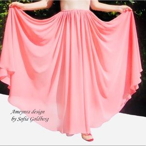 Salmon Pink Chiffon Skirt Full Circle Ameynra New